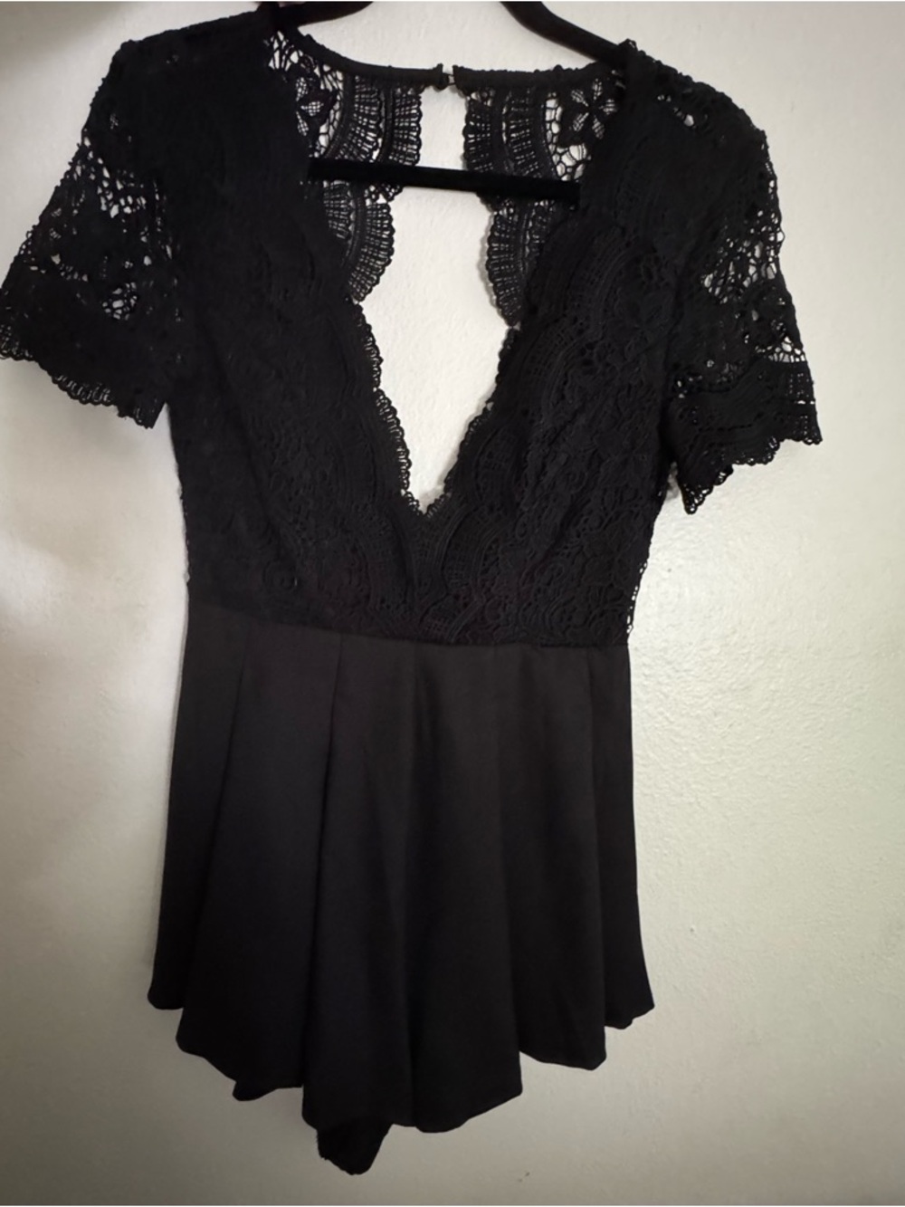 Black Lace V-Neck Peplum Top